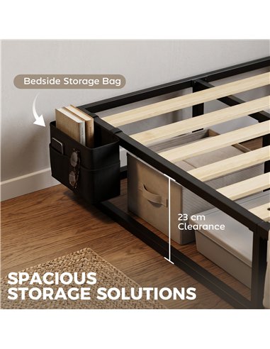 HOMCOM 12 Slats Metal Platform Bed Frame, 3ft Single Bed Frame with Storage Bag and Anti-Slip Pads, Black