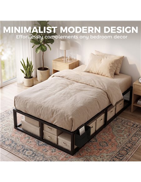 HOMCOM 12 Slats Metal Platform Bed Frame, 3ft Single Bed Frame with Storage Bag and Anti-Slip Pads, Black - pic 207528 | FastDaddyshop