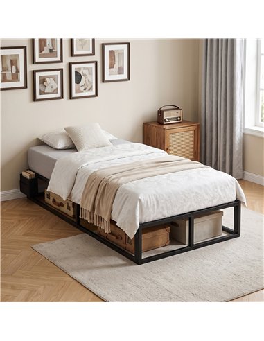 HOMCOM 12 Slats Metal Platform Bed Frame, 3ft Single Bed Frame with Storage Bag and Anti-Slip Pads, Black