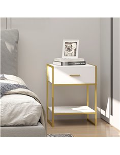 HOMCOM Modern Bedside Cabinet with Drawer Shelf, Storage Organizer, White and Gold 2