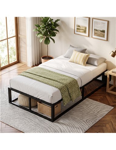 HOMCOM 12 Slats Metal Platform Bed Frame, 3ft Single Bed Frame with Storage Bag and Anti-Slip Pads, Black
