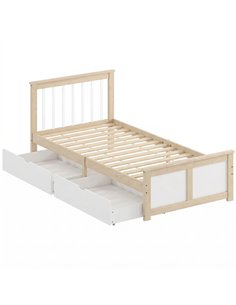 HOMCOM Pine Storage Bed, 3ft Single Solid Wooden Bed Frame with Drawers, Headboard, Wood Slat Support, Natural Wood Finish