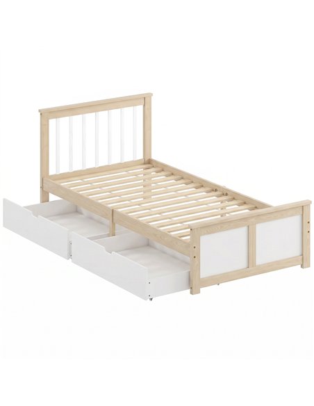 HOMCOM Pine Storage Bed, 3ft Single Solid Wooden Bed Frame with Drawers, Headboard, Wood Slat Support, Natural Wood Finish - pic 207531 | FastDaddyshop