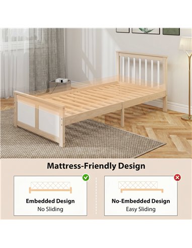 HOMCOM Pine Storage Bed, 3ft Single Solid Wooden Bed Frame with Drawers, Headboard, Wood Slat Support, Natural Wood Finish