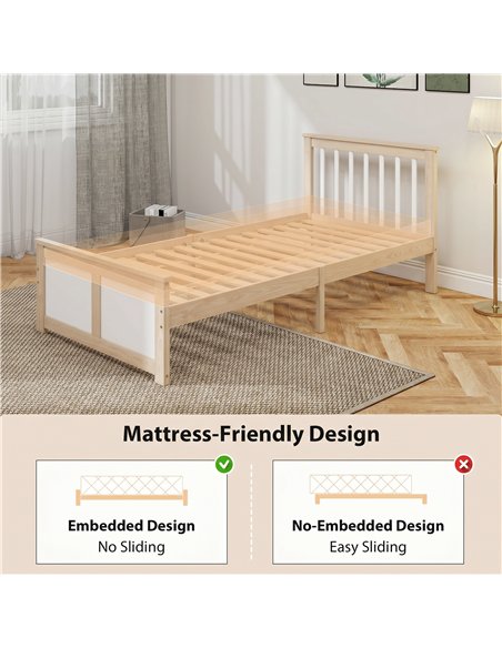 HOMCOM Pine Storage Bed, 3ft Single Solid Wooden Bed Frame with Drawers, Headboard, Wood Slat Support, Natural Wood Finish - pic 207537 | FastDaddyshop