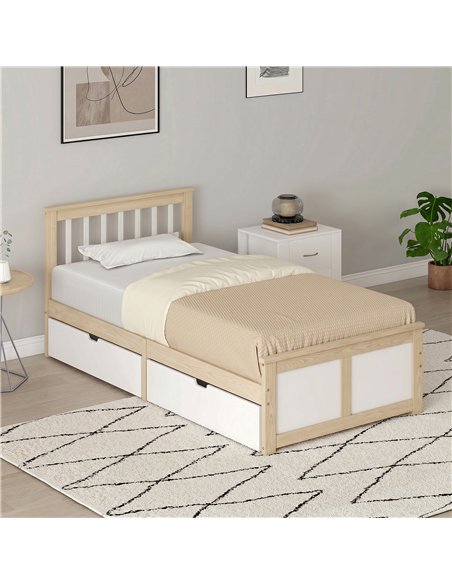 HOMCOM Pine Storage Bed, 3ft Single Solid Wooden Bed Frame with Drawers, Headboard, Wood Slat Support, Natural Wood Finish - pic 207538 | FastDaddyshop