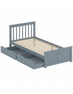 HOMCOM Pine Storage Bed, 3ft Single Solid Wooden Bed Frame with Drawers, Headboard, Wood Slat Support, Grey
