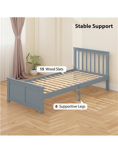 HOMCOM Pine Storage Bed, 3ft Single Solid Wooden Bed Frame with Drawers, Headboard, Wood Slat Support, Grey