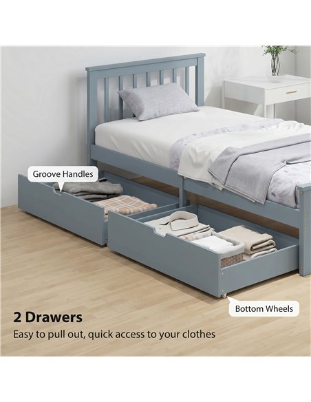 HOMCOM Pine Storage Bed, 3ft Single Solid Wooden Bed Frame with Drawers, Headboard, Wood Slat Support, Grey - pic 207545 | FastDaddyshop