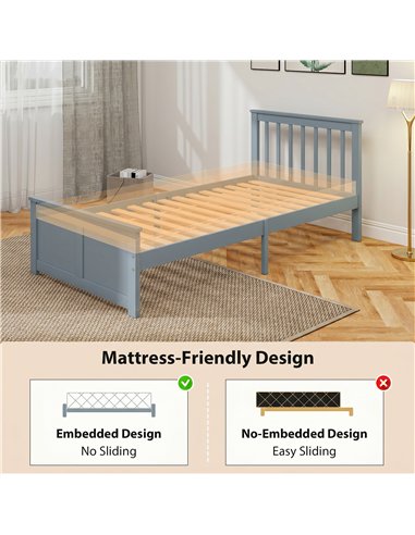 HOMCOM Pine Storage Bed, 3ft Single Solid Wooden Bed Frame with Drawers, Headboard, Wood Slat Support, Grey