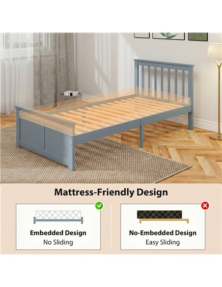 HOMCOM Pine Storage Bed, 3ft Single Solid Wooden Bed Frame with Drawers, Headboard, Wood Slat Support, Grey - pic 207546 | FastDaddyshop