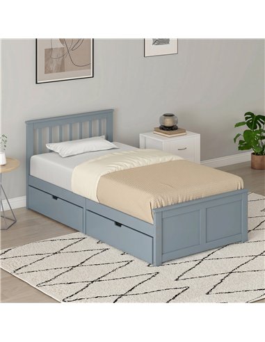 HOMCOM Pine Storage Bed, 3ft Single Solid Wooden Bed Frame with Drawers, Headboard, Wood Slat Support, Grey
