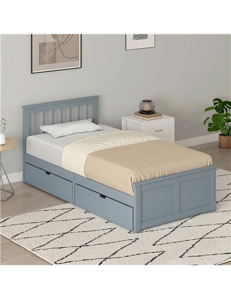 HOMCOM Pine Storage Bed, 3ft Single Solid Wooden Bed Frame with Drawers, Headboard, Wood Slat Support, Grey - pic 207547 | FastDaddyshop