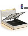 HOMCOM 4ft6 Double Bed Frame with Headboard, Platform Bed Frame with Hydraulic Storage, LED Lights and Charging Station, Cream