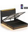 HOMCOM 4ft6 Double Bed Frame with Headboard, Platform Bed Frame with Hydraulic Storage, LED Lights and Charging Station, Black