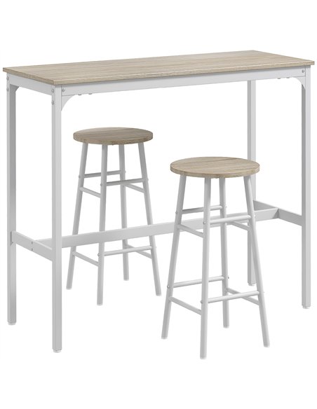 HOMCOM 3 Piece Bar Table Set with 2 Stools, Industrial Bar Table and Stool, Dining Table and Chair, Oak - pic 207603 | FastDaddyshop