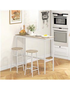 HOMCOM 3 Piece Bar Table Set with 2 Stools, Industrial Bar Table and Stool, Dining Table and Chair, Oak 2