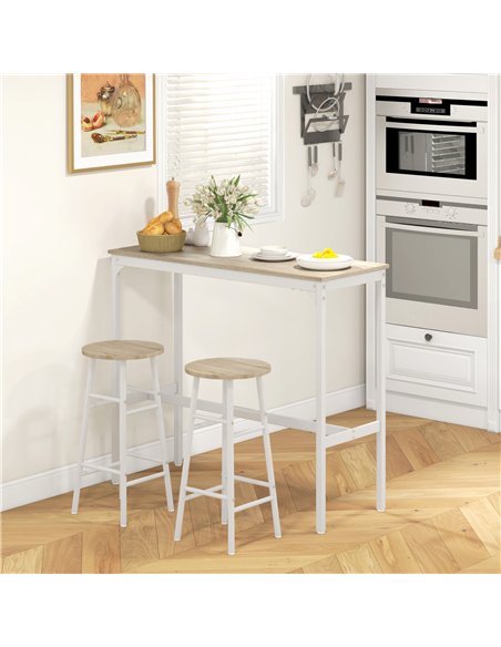 HOMCOM 3 Piece Bar Table Set with 2 Stools, Industrial Bar Table and Stool, Dining Table and Chair, Oak - pic 207604 | FastDaddyshop