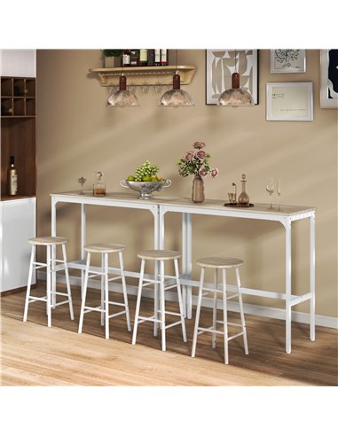 HOMCOM 3 Piece Bar Table Set with 2 Stools, Industrial Bar Table and Stool, Dining Table and Chair, Oak