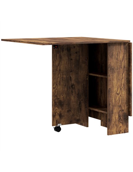 HOMCOM 80-140 cm Folding Dining Table for 4-6 People, Drop Leaf Table with 2-Tier Shelves, Rolling Casters, Rustic Brown - pic 207612 | FastDaddyshop