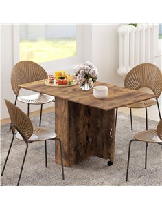HOMCOM 80-140 cm Folding Dining Table for 4-6 People, Drop Leaf Table with 2-Tier Shelves, Rolling Casters, Rustic Brown 2