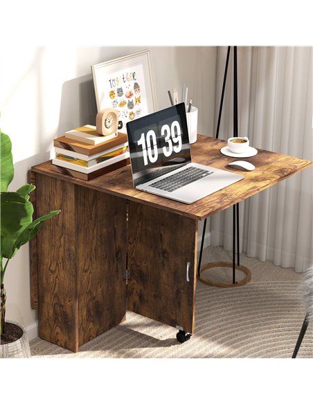 HOMCOM 80-140 cm Folding Dining Table for 4-6 People, Drop Leaf Table with 2-Tier Shelves, Rolling Casters, Rustic Brown - pic 207619 | FastDaddyshop