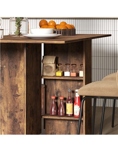HOMCOM 80-140 cm Folding Dining Table for 4-6 People, Drop Leaf Table with 2-Tier Shelves, Rolling Casters, Rustic Brown