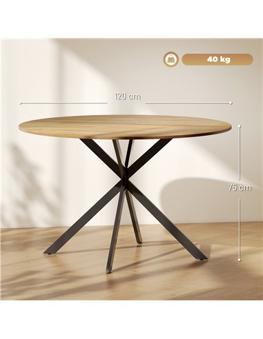 HOMCOM Dining Table for 4, 120 cm Industrial Kitchen Table with Wood Effect Tabletop and Steel Legs, Oak