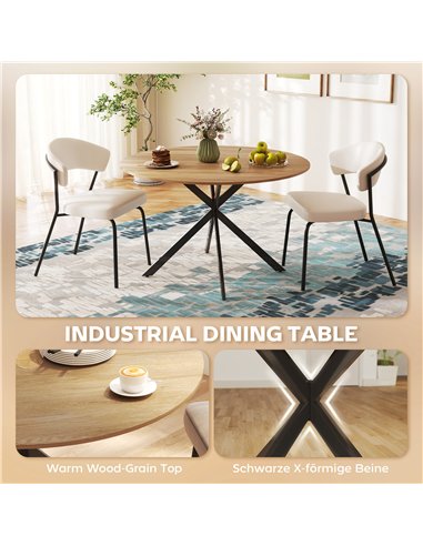 HOMCOM Dining Table for 4, 120 cm Industrial Kitchen Table with Wood Effect Tabletop and Steel Legs, Oak