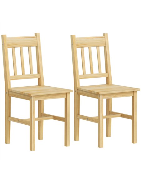 HOMCOM Dining Chairs Set of 2, Kitchen Chair with Slat Back, Pine Wood Structure for Living Room and Dining Room, Natural - pic 207630 | FastDaddyshop