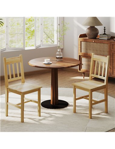 HOMCOM Dining Chairs Set of 2, Kitchen Chair with Slat Back, Pine Wood Structure for Living Room and Dining Room, Natural