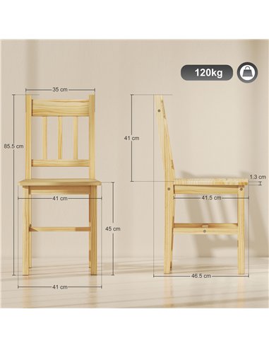 HOMCOM Dining Chairs Set of 2, Kitchen Chair with Slat Back, Pine Wood Structure for Living Room and Dining Room, Natural