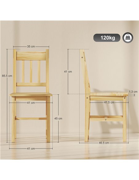 HOMCOM Dining Chairs Set of 2, Kitchen Chair with Slat Back, Pine Wood Structure for Living Room and Dining Room, Natural - pic 207632 | FastDaddyshop