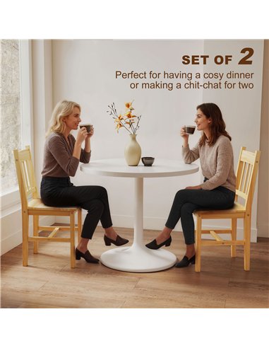 HOMCOM Dining Chairs Set of 2, Kitchen Chair with Slat Back, Pine Wood Structure for Living Room and Dining Room, Natural