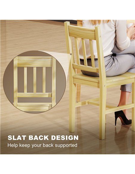 HOMCOM Dining Chairs Set of 2, Kitchen Chair with Slat Back, Pine Wood Structure for Living Room and Dining Room, Natural - pic 207634 | FastDaddyshop