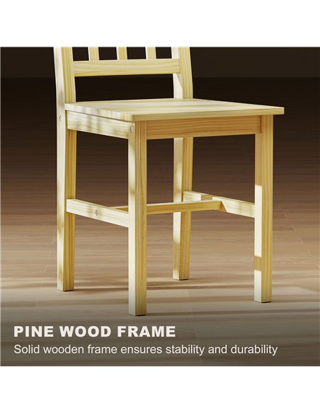 HOMCOM Dining Chairs Set of 2, Kitchen Chair with Slat Back, Pine Wood Structure for Living Room and Dining Room, Natural - pic 207635 | FastDaddyshop