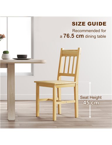 HOMCOM Dining Chairs Set of 2, Kitchen Chair with Slat Back, Pine Wood Structure for Living Room and Dining Room, Natural