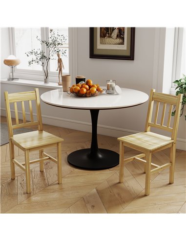 HOMCOM Dining Chairs Set of 2, Kitchen Chair with Slat Back, Pine Wood Structure for Living Room and Dining Room, Natural