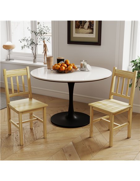 HOMCOM Dining Chairs Set of 2, Kitchen Chair with Slat Back, Pine Wood Structure for Living Room and Dining Room, Natural - pic 207637 | FastDaddyshop