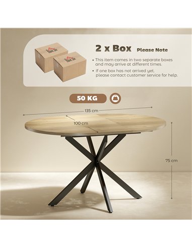 HOMCOM Extendable Dining Table for 4-6, Industrial Kitchen Dinner Table with Butterfly Leaf and X-Shape Base, Natural Wood