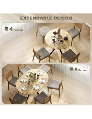 HOMCOM Extendable Dining Table for 4-6, Industrial Kitchen Dinner Table with Butterfly Leaf and X-Shape Base, Natural Wood
