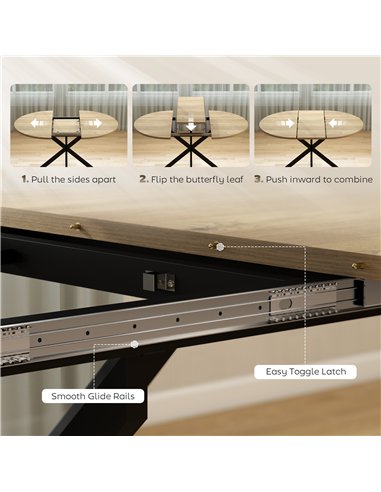 HOMCOM Extendable Dining Table for 4-6, Industrial Kitchen Dinner Table with Butterfly Leaf and X-Shape Base, Natural Wood
