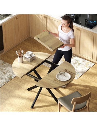 HOMCOM Extendable Dining Table for 4-6, Industrial Kitchen Dinner Table with Butterfly Leaf and X-Shape Base, Natural Wood