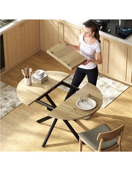 HOMCOM Extendable Dining Table for 4-6, Industrial Kitchen Dinner Table with Butterfly Leaf and X-Shape Base, Natural Wood - pic 207646 | FastDaddyshop