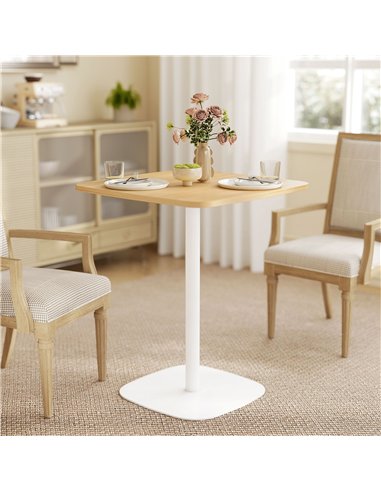 HOMCOM Small Dining Table, 60 cm Square Kitchen Table with Wood-veneer Top and Steel Base - Natural Wood Finish