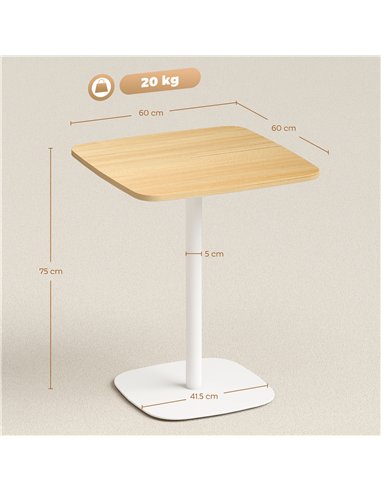 HOMCOM Small Dining Table, 60 cm Square Kitchen Table with Wood-veneer Top and Steel Base - Natural Wood Finish
