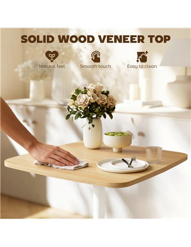 HOMCOM Small Dining Table, 60 cm Square Kitchen Table with Wood-veneer Top and Steel Base - Natural Wood Finish