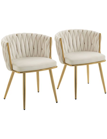 HOMCOM Velvet-Feel Dining Chairs Set of 2, Modern Upholstered Armchair with Knot Design and Golden Metal Legs, Accent Chair for  - pic 207657 | FastDaddyshop