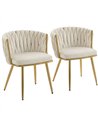 HOMCOM Velvet-Feel Dining Chairs Set of 2, Modern Upholstered Armchair with Knot Design and Golden Metal Legs, Accent Chair for 