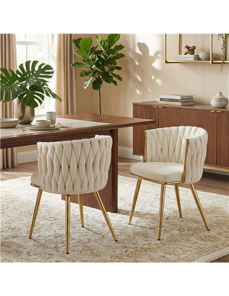 HOMCOM Velvet-Feel Dining Chairs Set of 2, Modern Upholstered Armchair with Knot Design and Golden Metal Legs, Accent Chair for  - pic 207658 | FastDaddyshop